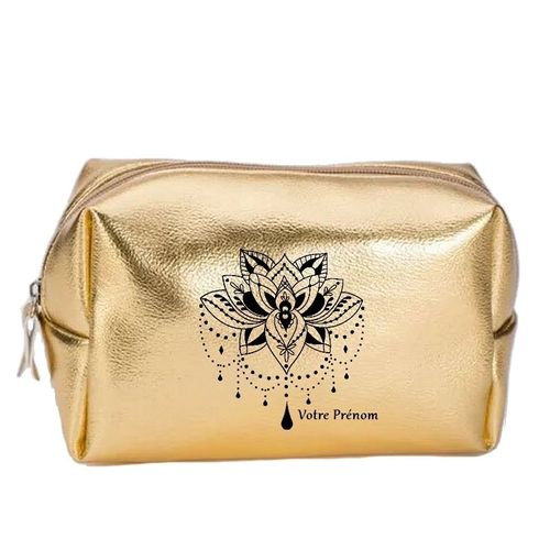 Grande trousse de maquillage doree pochette Lotus bijoux personnalisee