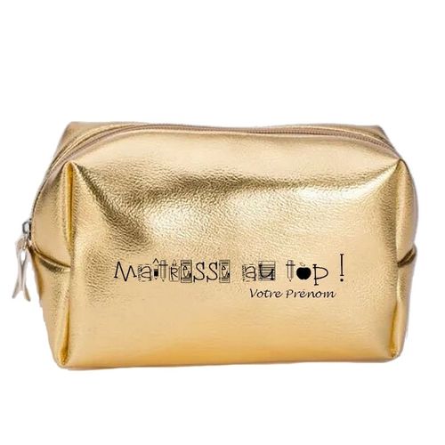 Grande trousse de maquillage doree pochette Maitresse au top personnalisee