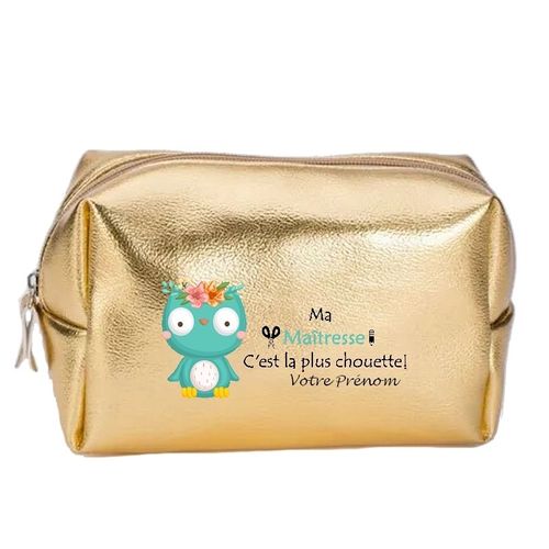 Grande trousse de maquillage doree pochette Maitresse la plus chouette personnalisee