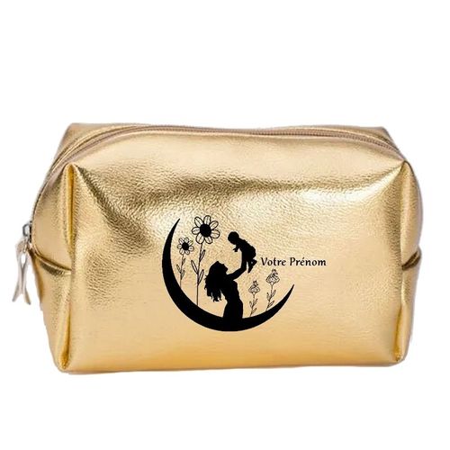 Grande trousse de maquillage doree pochette Maman lune personnalisee