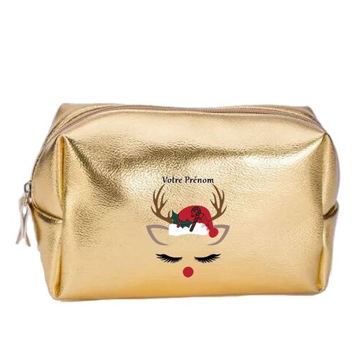Grande trousse de maquillage doree pochette Noel vibes personnalisee