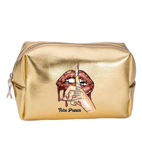 Grande trousse de maquillage doree pochette Noel wild personnalisee