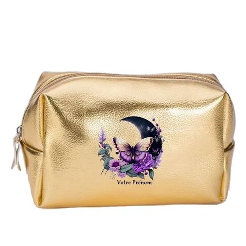 Grande trousse de maquillage doree pochette Papillon lune personnalisee