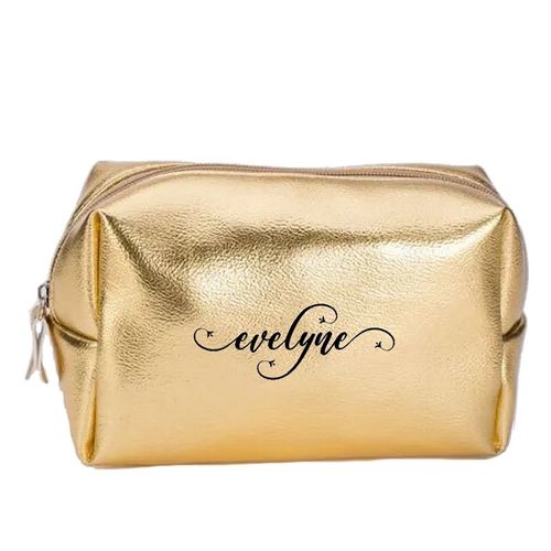 Grande trousse de maquillage doree pochette avec votre prenom fleur personnalisee
