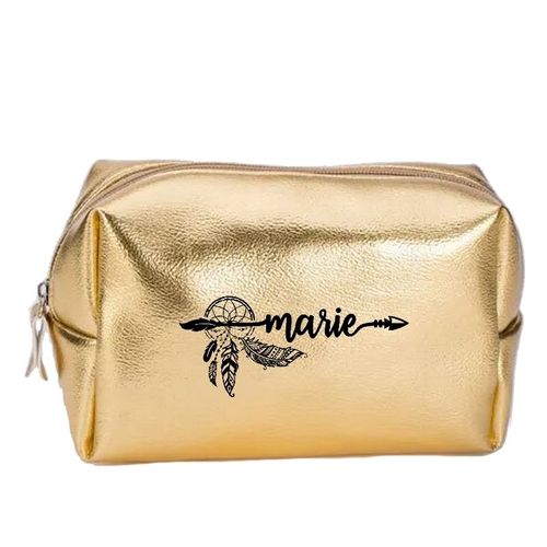 Grande trousse de maquillage doree pochette avec votre prenom dreamcatcher personnalisee