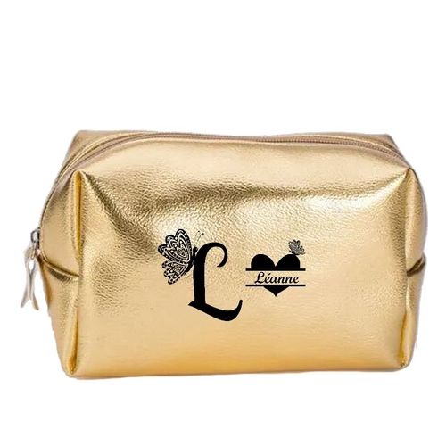 Grande trousse de maquillage doree pochette avec votre prenom papillon personnalisee
