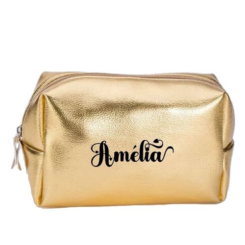 Grande trousse de maquillage doree pochette avec votre prenom diablotin personnalisee