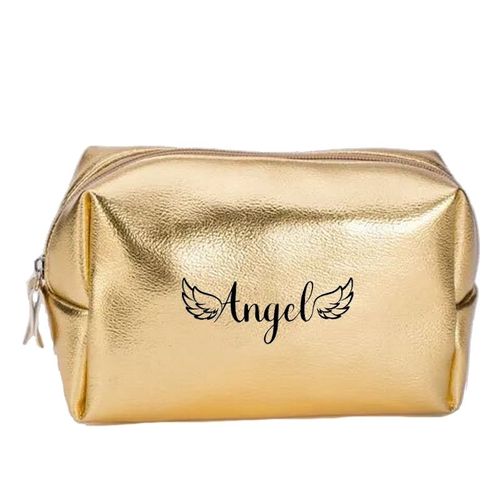 Grande trousse de maquillage doree pochette avec votre prenom ailes d ange personnalisee
