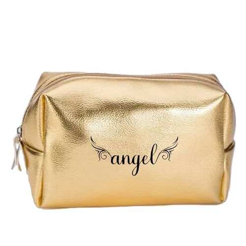 Grande trousse de maquillage doree pochette avec votre prenom ailes facon tatoo personnalisee