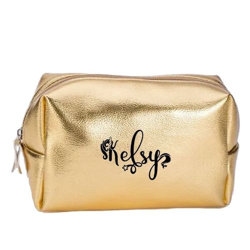 Grande trousse de maquillage doree pochette avec votre prenom licorne personnalisee
