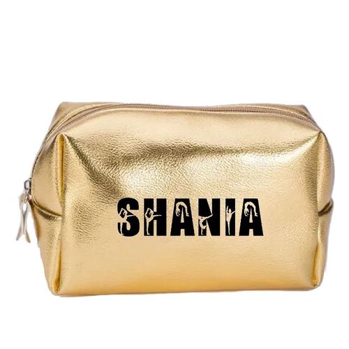 Grande trousse de maquillage doree pochette avec votre prenom gym personnalisee