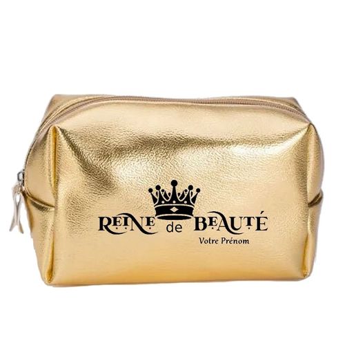 Grande trousse de maquillage doree pochette Reine de beaute personnalisee