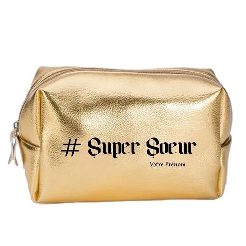 Grande trousse de maquillage doree pochette Super soeur personnalisee