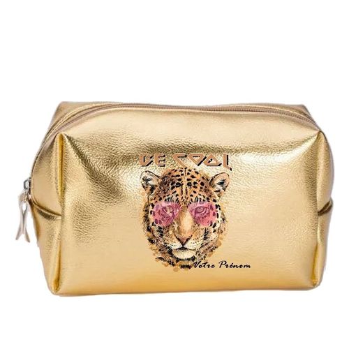 Grande trousse de maquillage doree pochette Tigre cool personnalisee