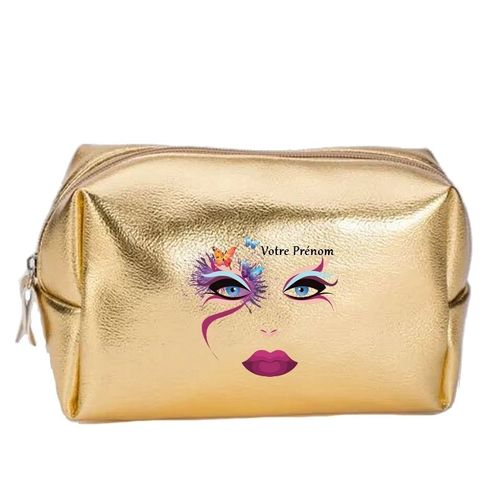 Grande trousse de maquillage doree pochette Visage makeup personnalisee