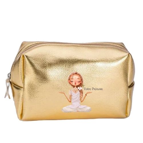 Grande trousse de maquillage doree pochette Yoga girl personnalisee