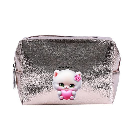 Grande trousse de maquillage Rose gold pochette Chat coeur personnalisee