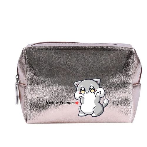Grande trousse de maquillage Rose gold pochette Chat kawaii personnalisee