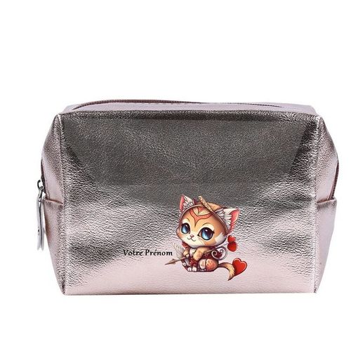 Grande trousse de maquillage Rose gold pochette Chat samourai personnalisee