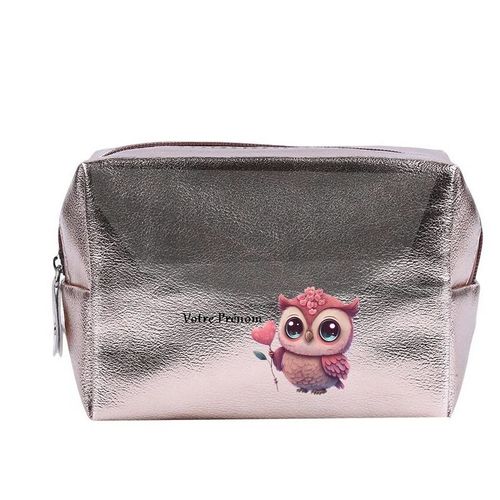 Grande trousse de maquillage Rose gold pochette Chouette fleur personnalisee