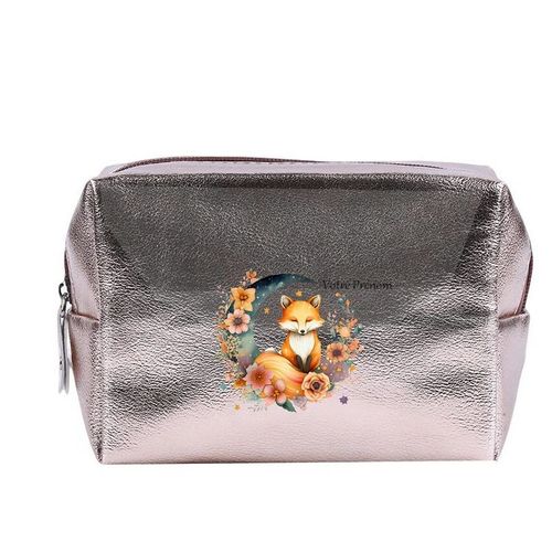 Grande trousse de maquillage Rose gold pochette Renard fox et lune personnalisee