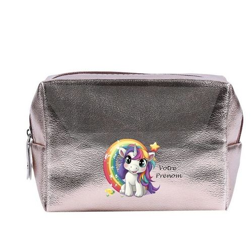 Grande trousse de maquillage Rose gold pochette Licorne arc en ciel personnalisee