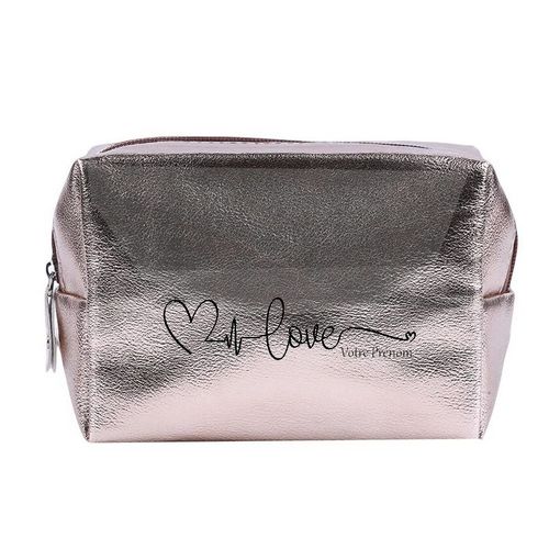 Grande trousse de maquillage Rose gold pochette Love et coeur personnalisee