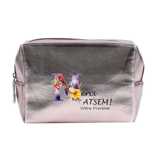 Grande trousse de maquillage Rose gold pochette Merci Atsem personnalisee