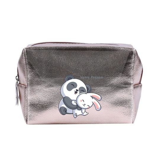 Grande trousse de maquillage Rose gold pochette Panda et lapin personnalisee