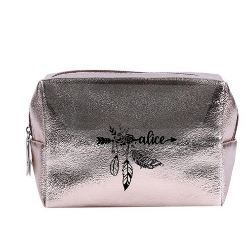 Grande trousse de maquillage Rose gold pochette avec votre prenom 6 fleurs personnalisee