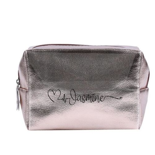 Grande trousse de maquillage Rose gold pochette avec votre prenom 15 coeur personnalisee
