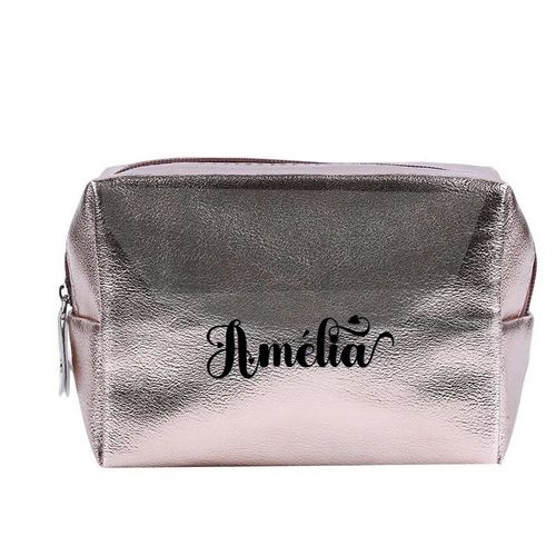 Grande trousse de maquillage Rose gold pochette avec votre prenom diablotin personnalisee