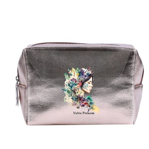 Grande trousse de maquillage Rose gold pochette Visage et fleur personnalisee