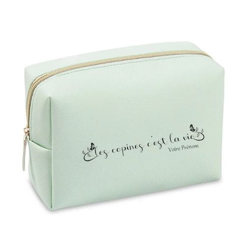Grande trousse de maquillage Vert pastel pochette Les copines c'est la vie personnalisee