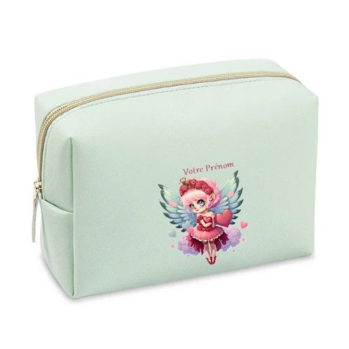 Grande trousse de maquillage Vert pastel pochette Fee coeur personnalisee