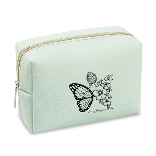 Grande trousse de maquillage Vert pastel pochette Femme papillon personnalisee