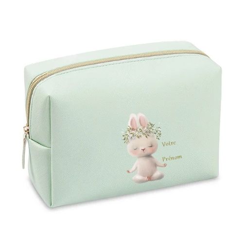Grande trousse de maquillage Vert pastel pochette Lapin yoga personnalisee