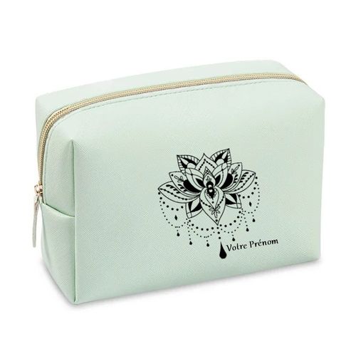 Grande trousse de maquillage Vert pastel pochette Lotus bijoux personnalisee