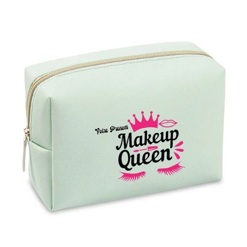 Grande trousse de maquillage Vert pastel pochette Makeup queen personnalisee
