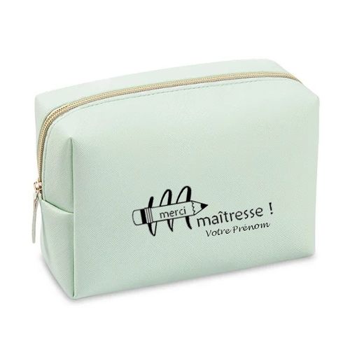 Grande trousse de maquillage Vert pastel pochette Merci maitresse personnalisee