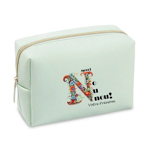 Grande trousse de maquillage Vert pastel pochette Merci nounou personnalisee