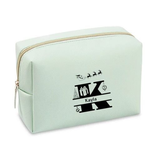 Grande trousse de maquillage Vert pastel pochette Noel initiales personnalisee