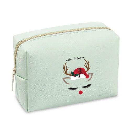 Grande trousse de maquillage Vert pastel pochette Noel vibes personnalisee