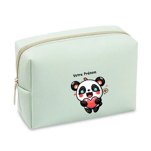Grande trousse de maquillage Vert pastel pochette Panda LOL personnalisee