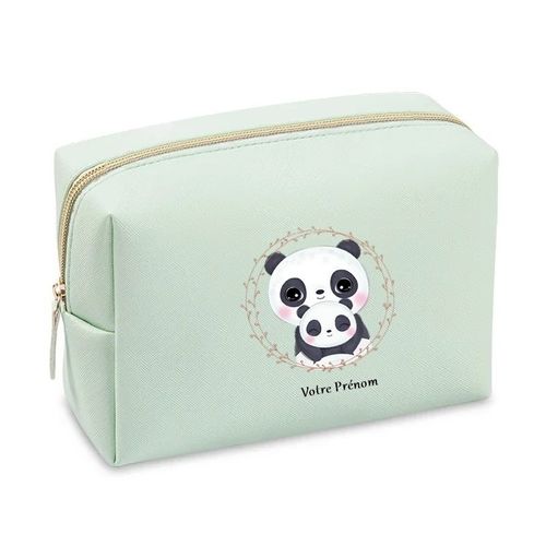 Grande trousse de maquillage Vert pastel pochette Panda maman personnalisee