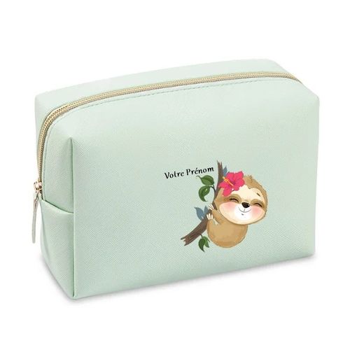 Grande trousse de maquillage Vert pastel pochette Paresseux kawaii personnalisee