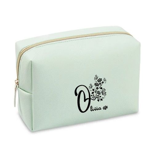 Grande trousse de maquillage Vert pastel pochette avec votre prenom petite fleur personnalisee