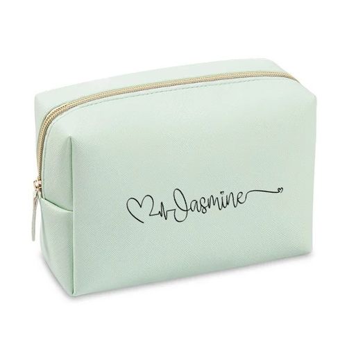 Grande trousse de maquillage Vert pastel pochette avec votre prenom 15 coeur personnalisee