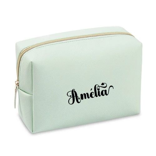 Grande trousse de maquillage Vert pastel pochette avec votre prenom diablotin personnalisee