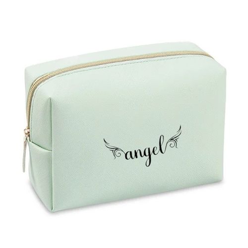 Grande trousse de maquillage Vert pastel pochette avec votre prenom ailes facon tatoo personnalisee